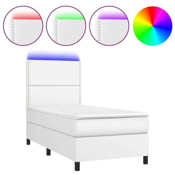 VidaXL fehér műbőr rugós ágy matraccal és LED-del 100x200 cm