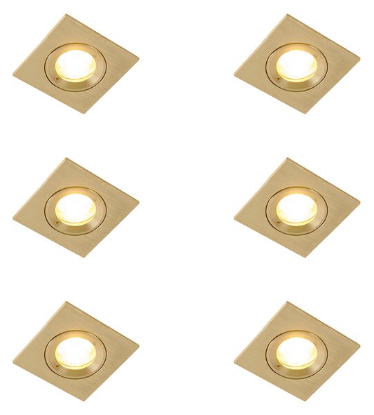 6 darabos modern, négyzet alakú, süllyesztett spotlámpa szett arany színben IP44 - Xena