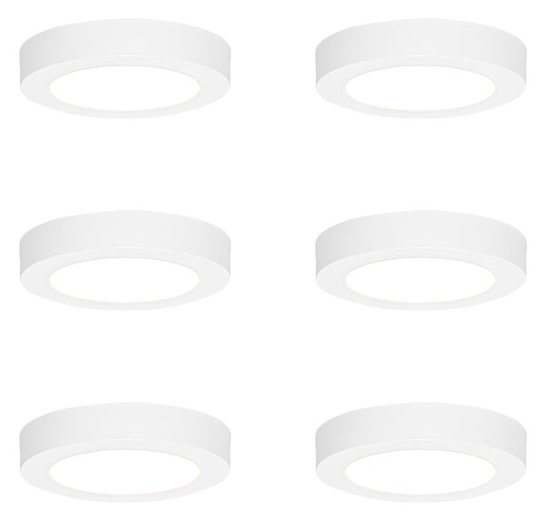 6 darabos süllyesztett vagy felületre szerelhető spotlámpa szett fehér 14 cm LED-del, 3 lépéses Dim to Warm funkcióval és Dip Switch-el - Trans