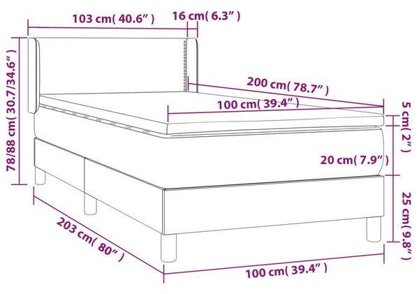 VidaXL Fehér Műbőr Ágy Matraccal - 100x200 cm