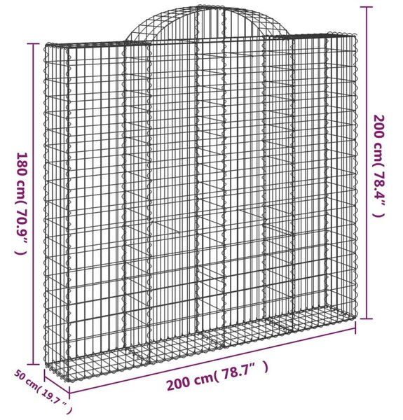 VidaXL 11 db íves horganyzott vas gabion kosár 200x50x180/200 cm