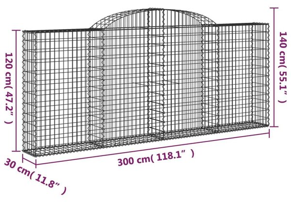 VidaXL Gabion Kosár Készlet - 11 db - 300x30x120/140 cm