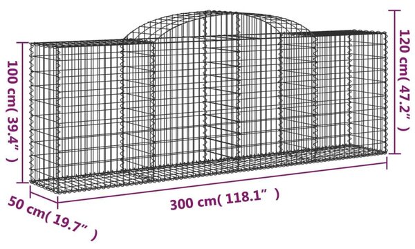 2 db íves horganyzott vas gabion kosár 300 x 50 x 100/120 cm