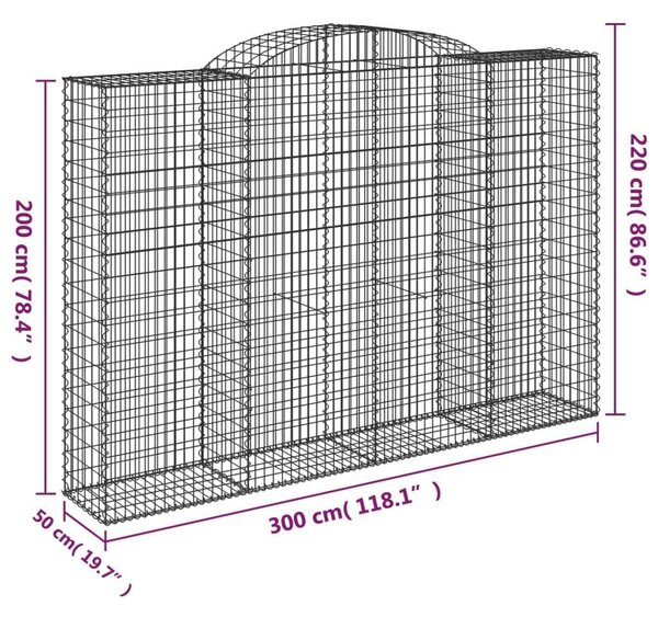 VidaXL Gabion Kosár - 2 db Íves - 300x50x200/220 cm