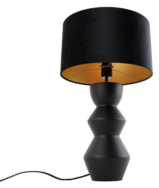 Design asztali lámpa fekete bársony árnyékolóval fekete arannyal 35 cm - Alisia