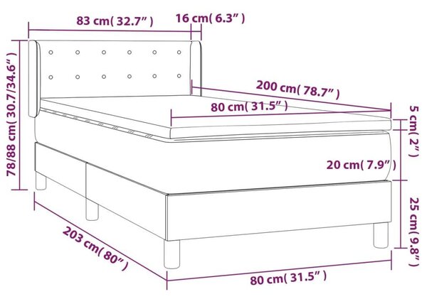 VidaXL Bársony Ágy Matraccal - 80x200 cm