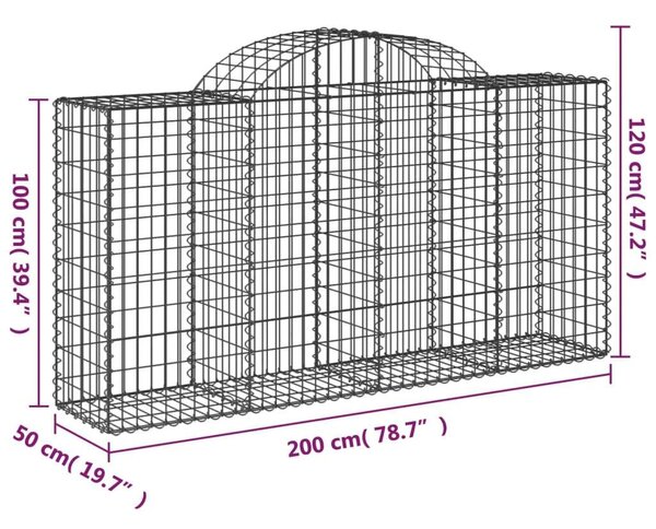5 db íves horganyzott vas gabion kosár 200 x 50 x 100/120 cm