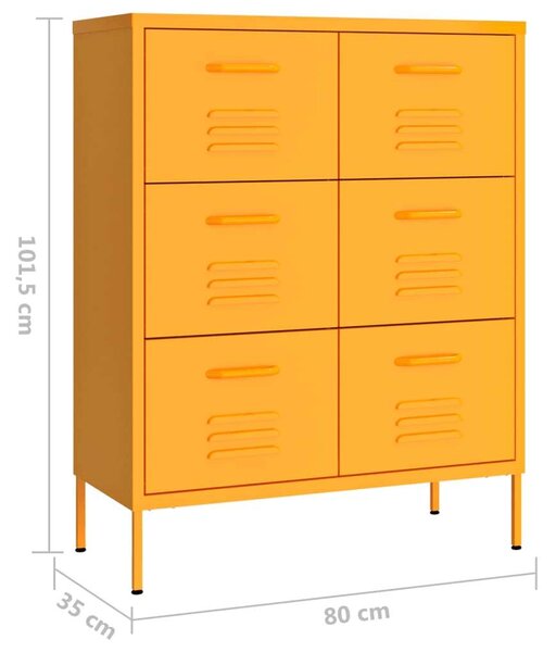 Mustársárga acél fiókos szekrény 80 x 35 x 101,5 cm