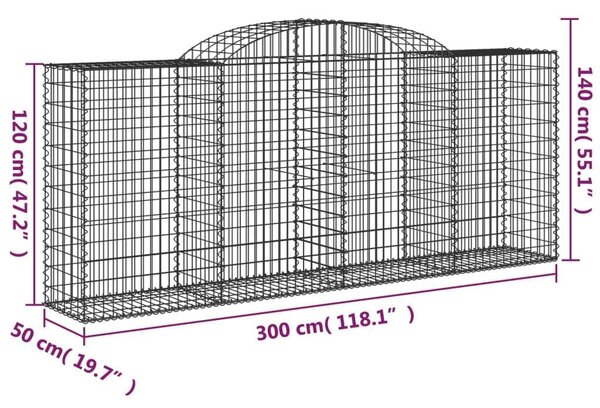 VidaXL 13 db íves horganyzott vas gabion kosár 300x50x120/140 cm