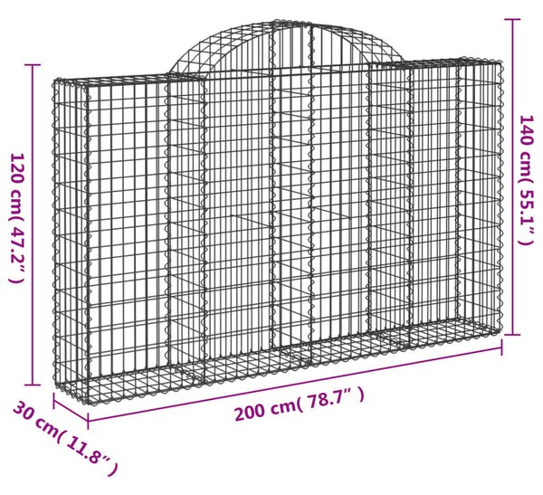 VidaXL 4 db íves horganyzott vas gabion kosár 200x30x120/140 cm