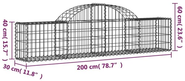 5 db íves horganyzott vas gabion kosár 200x30x40/60 cm