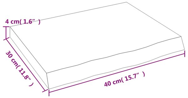 Sötétbarna kezelt tömör tölgyfa fali polc 40x30x(2-4) cm