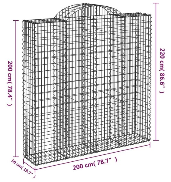 VidaXL 5 db íves horganyzott vas gabion kosár 200x50x200/220 cm