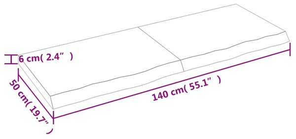 Világosbarna kezelt tömör tölgyfa fali polc 140 x 50 x (2-6) cm