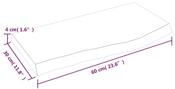 Kezeletlen tömör tölgyfa fali polc 60x30x(2-4) cm