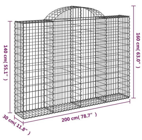 VidaXL 8 db íves horganyzott vas gabion kosár 200x30x140/160 cm