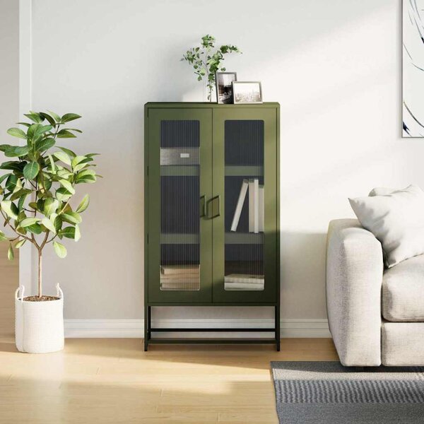 Highboard olívazöld 68x39x123 cm Acél