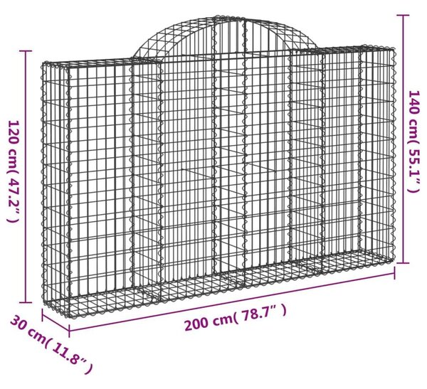 VidaXL 9 db íves horganyzott vas gabion kosár 200x30x120/140 cm