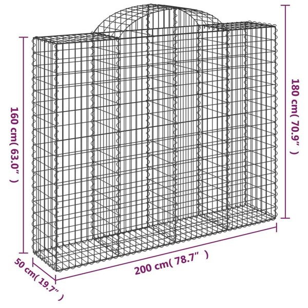 VidaXL 8 db íves horganyzott vas gabion kosár 200x50x160/180 cm