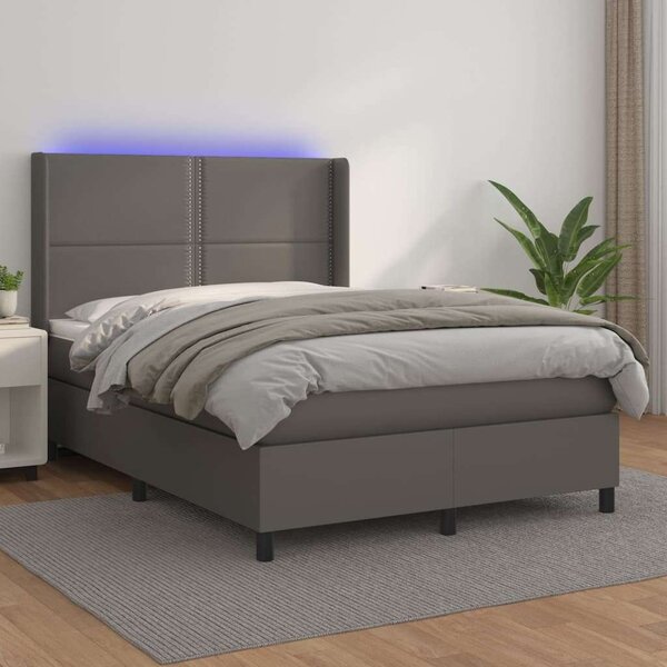 VidaXL LED-es Ágy - Műbőr - 140x190 cm