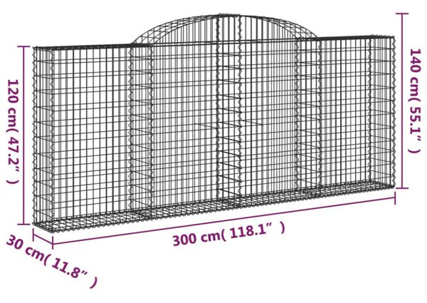 VidaXL 7 db íves horganyzott vas gabion kosár 300x30x120/140 cm
