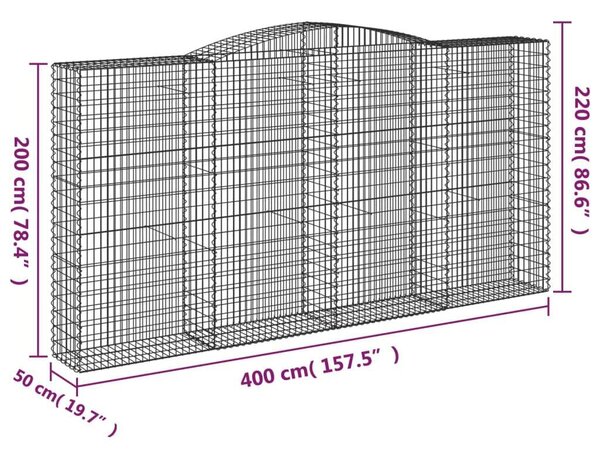 VidaXL Gabion Kosár Készlet - 3 db Íves - 400x50x200/220 cm