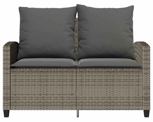 2 személyes szürke polyrattan kerti kanapé asztallal&párnával
