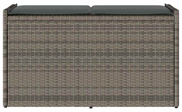 Szürke polyrattan kültéri tárolópad párnával 100 cm