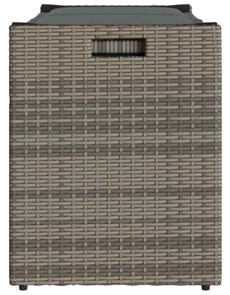 Szürke polyrattan kültéri tárolópad párnával 100 cm