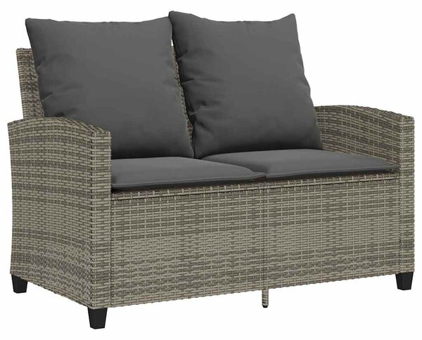 2 személyes szürke polyrattan kerti kanapé asztallal&párnával