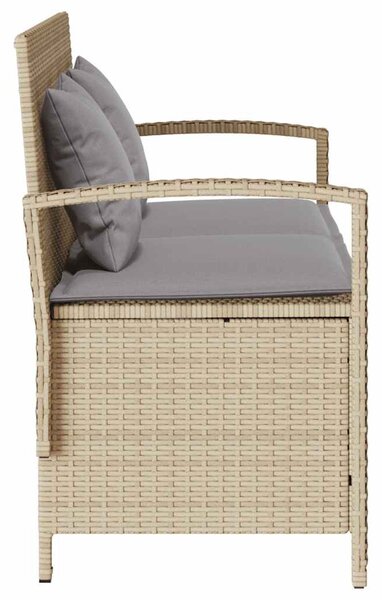 Bézs polyrattan kerti tárolópad párnával