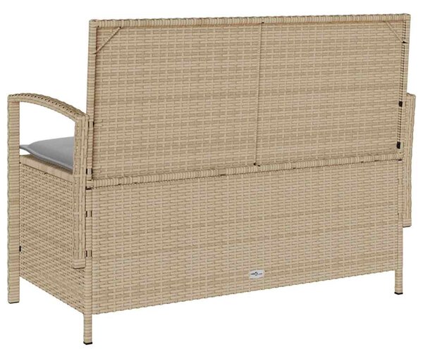 Bézs polyrattan kerti tárolópad párnával