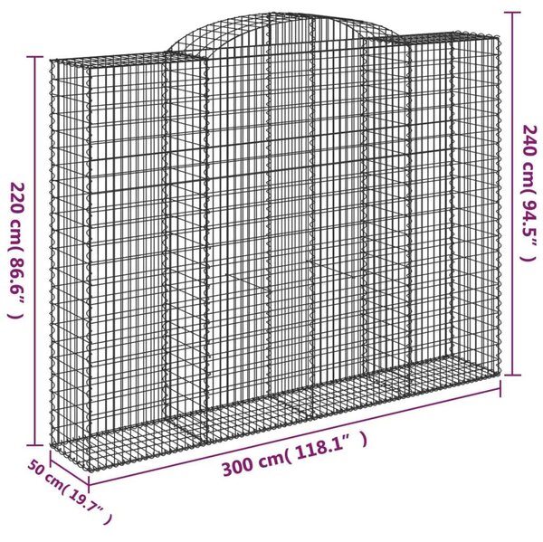 VidaXL Gabion Kosár - Íves - 300x50x240 cm - 4 db