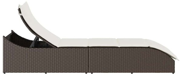 Összecsukható napozóágy párnával és tárolóval barna polyrattan