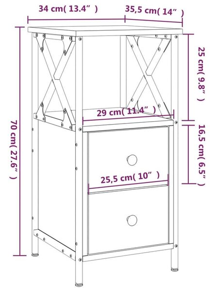 Modern Éjjeliszekrény - Sonoma Szürke - 2 Fiók - 70cm