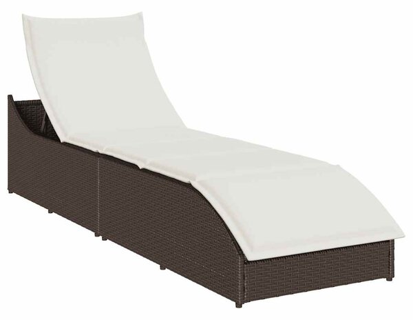 Összecsukható napozóágy párnával és tárolóval barna polyrattan
