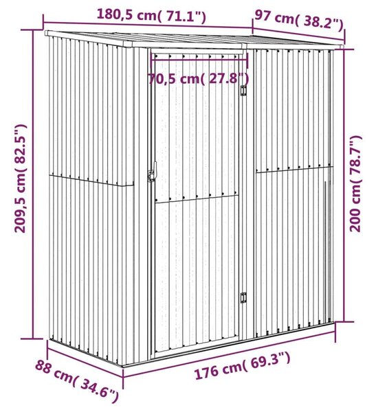 Vidaxl Acél Kerti Fészer Szürke 180,5x97x209,5 cm