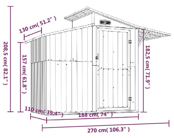 Acél Kerti Fészer - Barna - 270x130x208,5 cm