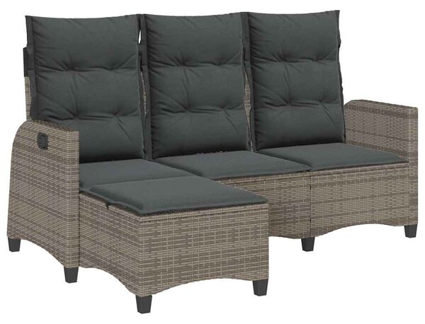 L-alakú szürke polyrattan fekvő kerti kanapé párnákkal