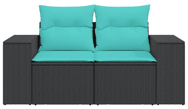 2 személyes fekete polyrattan kerti kanapé párnával