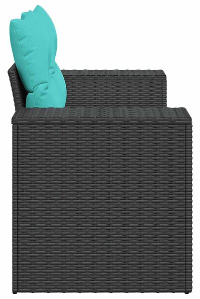 2 személyes fekete polyrattan kerti kanapé párnával