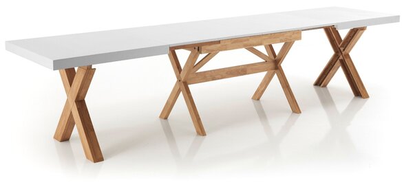 GIGANTE bővíthető tömörfa design étkezőasztal - tölgy/fehér