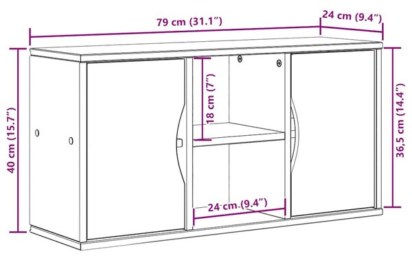 ODDA tömörfa fenyőfa TV szekrény fehér 79x24x40 cm