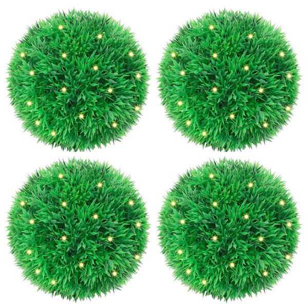 4 db zöld mesterséges boxwood gömbök LED fényekkel 12 cm