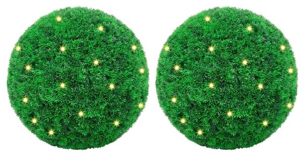 2 db zöld mesterséges boxwood gömbök LED fényekkel 27 cm