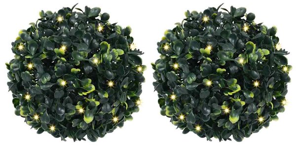 2 db zöld mesterséges boxwood gömbök LED fényekkel 22 cm