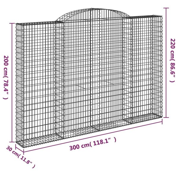 Íves horganyzott vas gabion kosár 300 x 30 x 200/220 cm