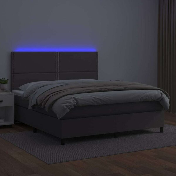 VidaXL szürke műbőr rugós ágy matraccal és LED-del 140x190 cm
