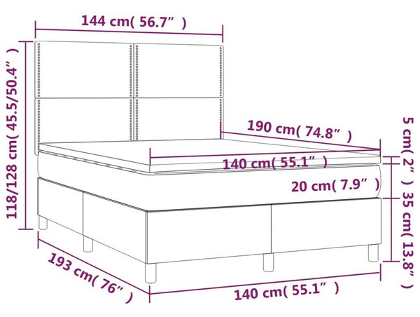 VidaXL szürke műbőr rugós ágy matraccal és LED-del 140x190 cm