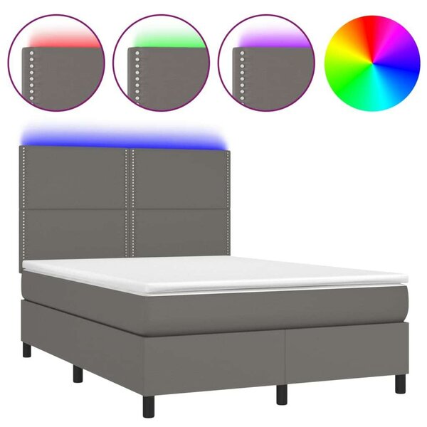 VidaXL szürke műbőr rugós ágy matraccal és LED-del 140x190 cm